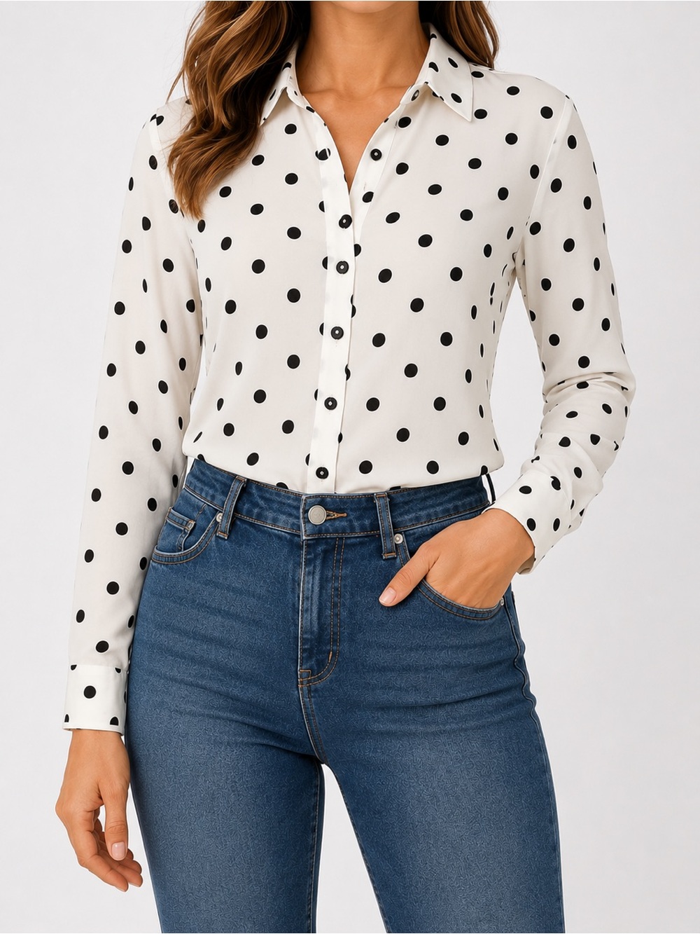TOMMY- HILFIGER
 Polka Dot blouse Button-Up Shirt - navy blue white Sz Small top
